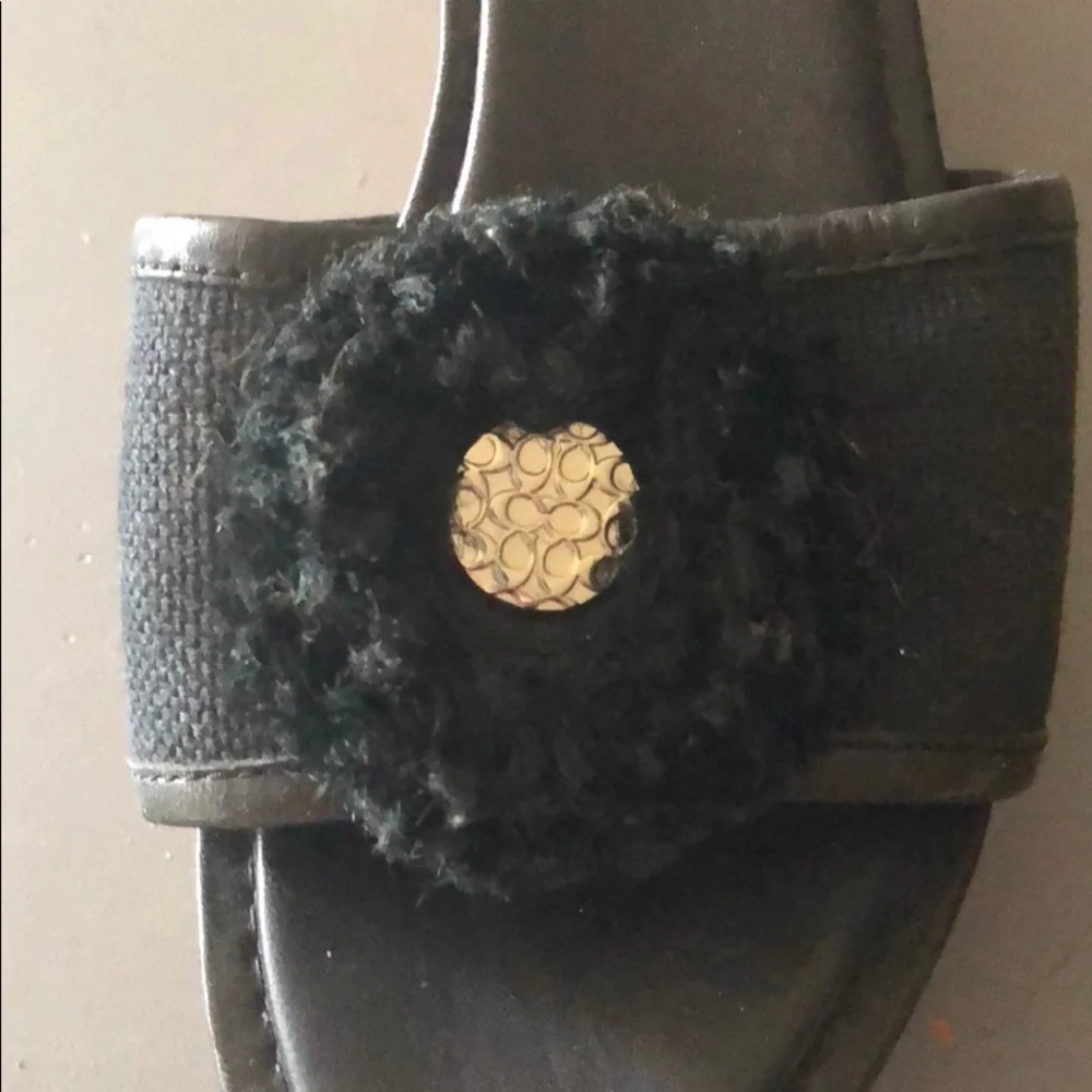 Coach Black Leather & Cork Wedge Slide Sandals - Picture 5 of 5